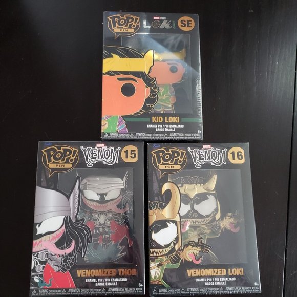 Other - Funko Pop Pins Kid Loki, Venomized Loki & Venomized Thor